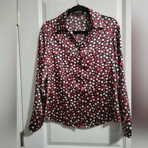 Kasper Black and Red Polka Dot Button Down Shirt